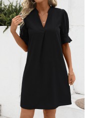 Black H Shape Half Sleeve Split Dress