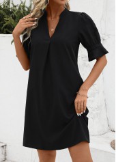 Black H Shape Half Sleeve Split Dress