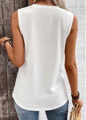 Striped Button White Round Neck Tank Top