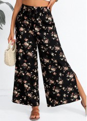 Ditsy Floral Print Split Black Flare Leg Pants
