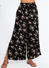 Ditsy Floral Print Split Black Flare Leg Pants