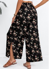 Ditsy Floral Print Split Black Flare Leg Pants
