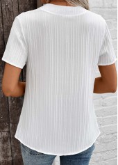 Plus Size Lace White Short Sleeve Split Neck Blouse