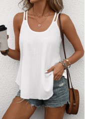 Double Straps White Scoop Neck Camisole Top