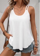Double Straps White Scoop Neck Camisole Top