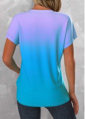 Ombre Button Sky Blue Split Neck T Shirt