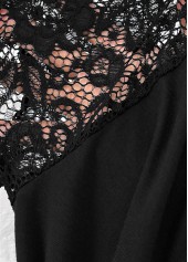 Short Sleeve Lace Black V Neck T Shirt