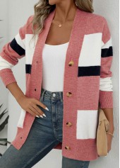 Striped Button Pink Long Sleeve Cardigan