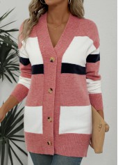 Striped Button Pink Long Sleeve Cardigan