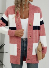 Striped Button Pink Long Sleeve Cardigan