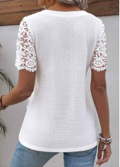 Patchwork White Short Sleeve V Neck Blouse