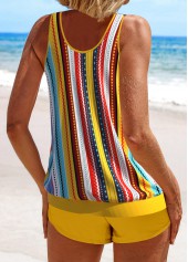 Multi Stripe Print Patchwork Tankini Set