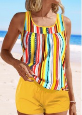 Multi Stripe Print Patchwork Tankini Set