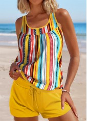 Multi Stripe Print Patchwork Tankini Set