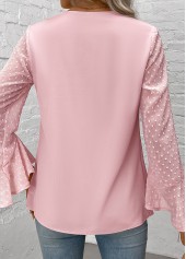 Patchwork Light Pink Long Sleeve V Neck Blouse