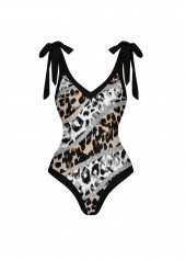 Leopard Black Bnowknot One Piece Swimwear and Skirt