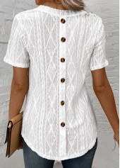 Button White Short Sleeve Round Neck T Shirt