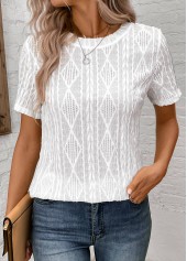 Button White Short Sleeve Round Neck T Shirt