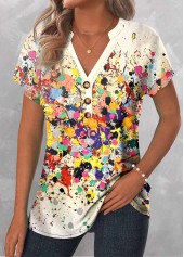 Dazzle Colorful Print Patchwork Multi Color T Shirt