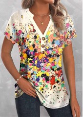 Dazzle Colorful Print Patchwork Multi Color T Shirt