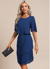 Breathable Blue Half Sleeve Scoop Neck Shift Dress