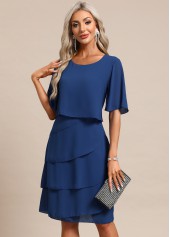 Breathable Blue Half Sleeve Scoop Neck Shift Dress