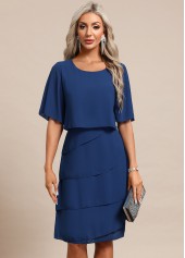 Breathable Blue Half Sleeve Scoop Neck Shift Dress