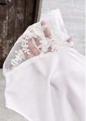 Patchwork White Short Sleeve Asymmetrical Neck Blouse