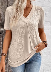 Layered Light Camel Short Sleeve Fake Two Piece Twinset