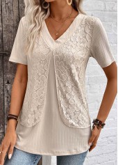 Layered Light Camel Short Sleeve Fake Two Piece Twinset