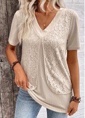 Layered Light Camel Short Sleeve Fake Two Piece Twinset