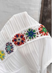 Patchwork White Short Sleeve Split Neck Blouse