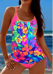 Cutout Floral Print Fake 2in1 Multi Color Tankini Set
