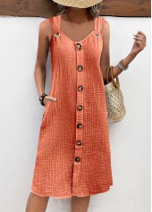 Tummy Coverage Orange Sleeveless V Neck Dress
