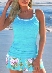 Floral Print Jacquard Cyan Tankini Set