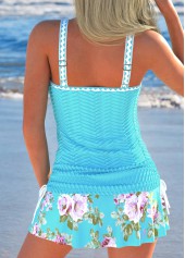Floral Print Jacquard Cyan Tankini Set