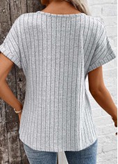 Zipper Light Grey Marl Short Sleeve V Neck Blouse