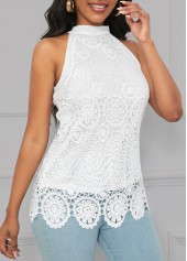 Lace White Sleeveless Halter Camisole Top