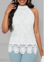 Lace White Sleeveless Halter Camisole Top