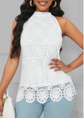 Lace White Sleeveless Halter Camisole Top
