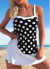 Polka Dot Split Black Tankini Set