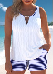 Striped Cut Out White Tankini Set