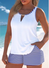 Striped Cut Out White Tankini Set
