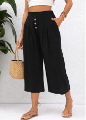 Black Elastic Waist High Waisted Pocket Pants