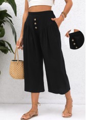 Black Elastic Waist High Waisted Pocket Pants