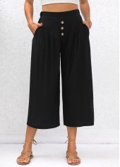 Black Elastic Waist High Waisted Pocket Pants