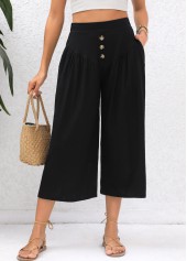 Black Elastic Waist High Waisted Pocket Pants