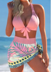 Leaf Print Bowknot Dusty Pink Bikini Set