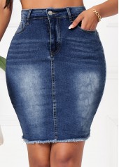 Pocket Denim Blue Button Fly Bodycon Skirt