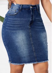 Pocket Denim Blue Button Fly Bodycon Skirt